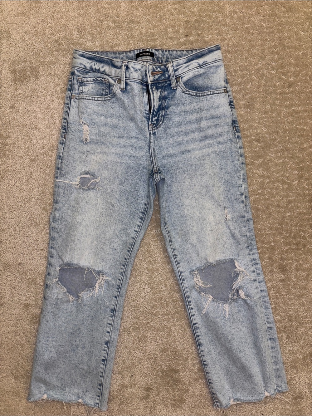 Express 90s Ankle Boot Distressed Straight Leg Jeans in Blue Waist 25